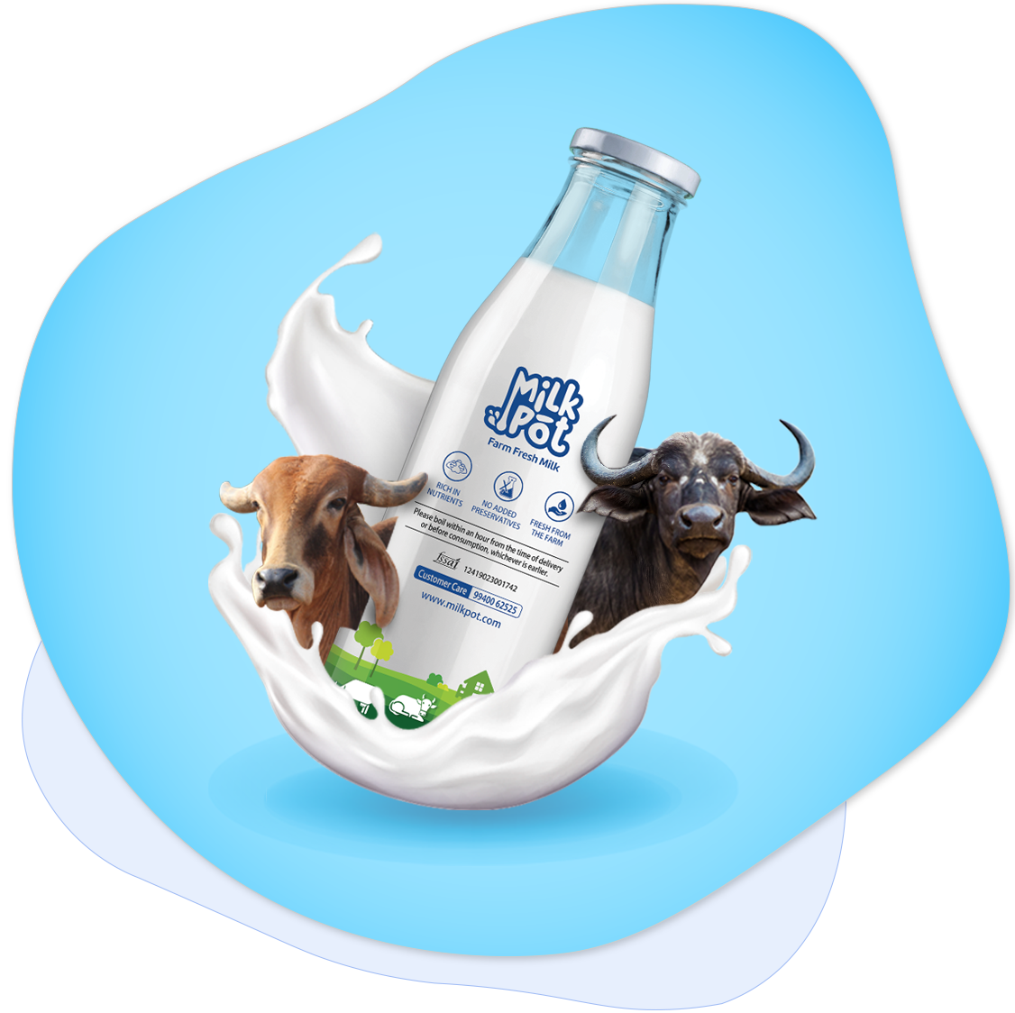 Farm Fresh A2 Milk Bottle from Milk Pot. Cow Milk & Buffalo Milk.